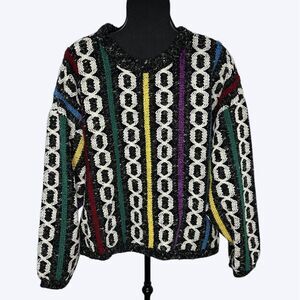 Vtg 80s Allen Wah Sweater Mens L Lambswool Chenille Chain Textured Artsy Chunky